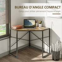 HOMCOM Bureau d'angle Table de travail Style Industriel cadre en métal et Plateau en bois - dim. 80L x 80l x 77,5H cm(m-4)