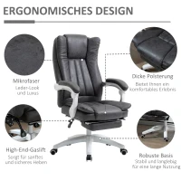 Vinsetto Bürostuhl Drehstuhl mit Liegefunktion Fußstütze Bürosessel Sitzhöhenverstellung Stuhl Schreibtischstuhl Mikrofaser Kunststoff Metall Nylon Schwarz+Dunkelgrau 63 x 71 x 110-118 cm(m-7)