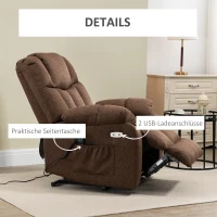 HOMCOM 2-in-1 Relaxstoel met Ligfunctie, USB-aansluitingen, Pocketvering, Koffiebruin(m-7)