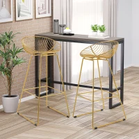 HOMCOM Set of 2 Bar Stools, Metal Wire Bar Chairs, Modern Iron High Stool for Kitchen, Pub Chair with Backrest, Footrest, Steel Frame, Gold(m-1)
