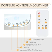 HOMCOM Heizgerät Heizlüfter 2000W Elektroheizer Keramik Heizturm mit Fernbedienung 12-Stunden-Timer Oszillation Heizer Heizung Kunststoff Weiß Ø15,1 x 50,9H cm(m-6)