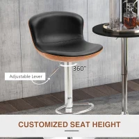 HOMCOM Set Of 2 PU Leather Rounded Tub Bar Stools Adjustable Height Swivel w/ Steel Base Footrest Stylish Modern Unique Home Cafe Seating Swivel Black(m-5)