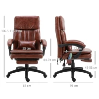 Vinsetto High Back Office Chair, Gaming Recliner Chair with Footrest, 7 Massage Points, Adjustable Height, Reclining Back, PU Leather, Brown(m-3)