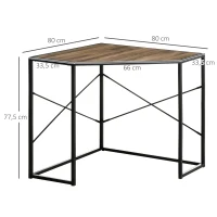 HOMCOM Bureau d'angle Table de travail Style Industriel cadre en métal et Plateau en bois - dim. 80L x 80l x 77,5H cm(m-3)
