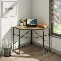 HOMCOM Bureau d'angle Table de travail Style Industriel cadre en métal et Plateau en bois - dim. 80L x 80l x 77,5H cm(m-2)