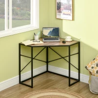 HOMCOM Bureau d'angle Table de travail Style Industriel cadre en métal et Plateau en bois - dim. 80L x 80l x 77,5H cm(m-10)