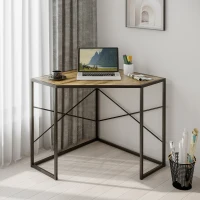 HOMCOM Bureau d'angle Table de travail Style Industriel cadre en métal et Plateau en bois - dim. 80L x 80l x 77,5H cm(m-7)