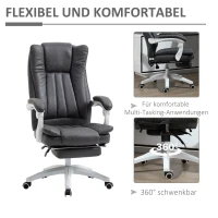 Vinsetto Bürostuhl Drehstuhl mit Liegefunktion Fußstütze Bürosessel Sitzhöhenverstellung Stuhl Schreibtischstuhl Mikrofaser Kunststoff Metall Nylon Schwarz+Dunkelgrau 63 x 71 x 110-118 cm(m-6)