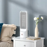 HOMCOM Heizgerät Heizlüfter 2000W Elektroheizer Keramik Heizturm mit Fernbedienung 12-Stunden-Timer Oszillation Heizer Heizung Kunststoff Weiß Ø15,1 x 50,9H cm(m-10)