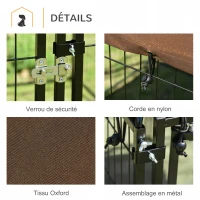 PawHut Chenil extérieur pour Chiens en métal et Tissu Oxford avec Support gamelle et Toit résistant aux intempéries Espace spacieux 141 x 141 x 151 cm Noir(m-8)