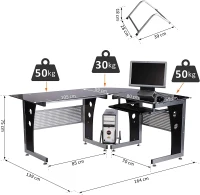 HOMCOM Glass Corner Computer Desk for Home Office Furniture Workstation New PC Black(m-3)