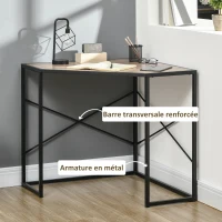 HOMCOM Bureau d'angle Table de travail Style Industriel cadre en métal et Plateau en bois - dim. 80L x 80l x 77,5H cm(m-6)