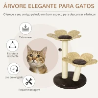 PawHut Árvore Arranhador para Gatos Médios Altura 69cm Torre para Gatos com Cama com Forma de Flor Poste de Sisal e Bola Suspensa para Brincar 50x50x69cm Marrom e Creme(m-4)