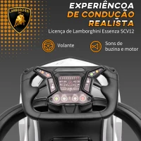 AIYAPLAY 2 em 1 Carro Andador para Crianças 12-36 Meses Lamborghini Essenza SCV2 Carro Andador com Buzina Guiador e Grade de Segurança Removível 86,5x40x89,5cm Branco e Preto(m-6)