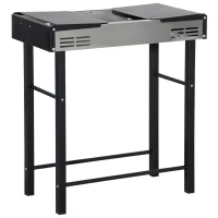 Outsunny BBQ Rotisserie Grill Roaster Charcoal Spit Roasting Machine for Chicken Turkey with 3-Level Grill Grate and Foldable Side Shelves, Stainless Steel(m-9)