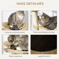 PawHut Árvore Arranhador para Gatos Médios Altura 69cm Torre para Gatos com Cama com Forma de Flor Poste de Sisal e Bola Suspensa para Brincar 50x50x69cm Marrom e Creme(m-5)