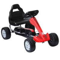 HOMCOM Go-Kart für Kinder Tretfahrzeug Tretauto Kinderfahrzeug mit Pedalen 4 Räder Metall + Kunststoff Rot für 3 Jahre(m-11)