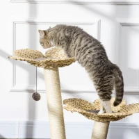 PawHut Árvore Arranhador para Gatos Médios Altura 69cm Torre para Gatos com Cama com Forma de Flor Poste de Sisal e Bola Suspensa para Brincar 50x50x69cm Marrom e Creme(m-9)