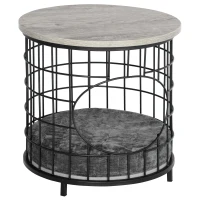 PawHut Mesa de Apoio com 1 Orifício para Gatos Pequenos com Almofada Lavável 40x40x40cm Preto e Cinza(m-10)