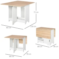 HOMCOM Tavolo Consolle a Ribalta con Vano Mensola, Tavolino da Salotto e Cucina, Tavolo a Ribalta, Pieghevole, Salvaspazio, Color Legno e Bianco, 118x80x72cm(m-3)