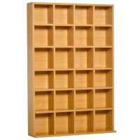 Homcom Mobila Biblioteca CD Holder de Perete 24 Compartimente Inaltime Reglabila 130.5 × 89 × 20cm Lemn Natural(m-9)
