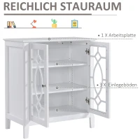 HOMCOM Kommode Sideboard Vitrinenschrank Küchenschrank Unterschrank Badzimmerschrank Bücherschrank Einlegeböden verstellbar MDF Glas weiß elegant 75,4 x 39,4 x 81,5 cm(m-4)