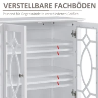 HOMCOM Kommode Sideboard Vitrinenschrank Küchenschrank Unterschrank Badzimmerschrank Bücherschrank Einlegeböden verstellbar MDF Glas weiß elegant 75,4 x 39,4 x 81,5 cm(m-7)