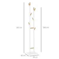 HOMCOM Garderobenständer Standgarderobe mit 8 Haken Kleiderständer weiße Metallrahmen und Bambus-zweige Wohnzimmer Eingangsbereich Schlafzimmer Mantel Handtaschen 34 x 30 x 183 cm(m-3)