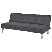 HOMCOM Schlafsofa Schlafcouch Sofabett 3-Sitzer Schlaffunktion Leinen Holzgestell Grau 175 x 83 x 74cm(m-11)