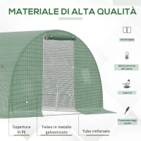 Outsunny Serra a Tunnel da Esterno 4.5x3x2m con Copertura in PE, Porta con Cerniera e 6 Finestre, Verde(m-4)