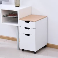 HOMCOM Rollcontainer, Bürocontainer mit 3 Schubladen, Büroschrank, Aufbewahrung, Container,4 Universalräder, Spanplatte, Weiß+Natur, 34 x 40 x 60,5 cm(m-2)