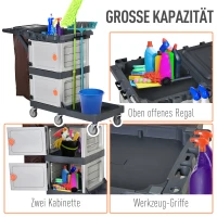HOMCOM Putzwagen Reinigungswagen Wischwagen Systemwagen mit 4 Gummirollen Grau + Braun, 131 x 56 x 93 cm(m-4)