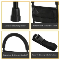 HOMCOM Bettgriff Bettaufrichter, Höhenverstellbare Aufstehhilfe, Haltegriff mit Aufbewahrungstasche, Schwarz, L72 x B36 cm(m-6)