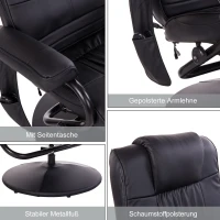 HOMCOM Kunstleder Massagesessel Relaxsessel Fernsehsessel TV Sessel mit Wärmefunktion inkl. Hocker Schwarz(m-8)