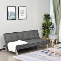 HOMCOM Schlafsofa Schlafcouch Sofabett 3-Sitzer Schlaffunktion Leinen Holzgestell Grau 175 x 83 x 74cm(m-2)