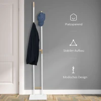 HOMCOM Garderobenständer Standgarderobe mit 8 Haken Kleiderständer weiße Metallrahmen und Bambus-zweige Wohnzimmer Eingangsbereich Schlafzimmer Mantel Handtaschen 34 x 30 x 183 cm(m-7)