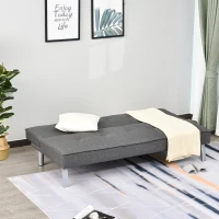 HOMCOM Schlafsofa Schlafcouch Sofabett 3-Sitzer Schlaffunktion Leinen Holzgestell Grau 175 x 83 x 74cm(m-5)