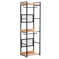 HOMCOM Garderobeständer Mantelgestell Kleiderständer Kleidung Hüte Taschen Schuhe Multifunktion Schwarz+Natur  60 x 40 x 190 cm(m-1)