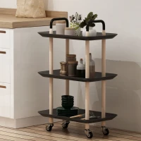HOMCOM Carrello da Cucina in Metallo e Plastica, Portavivande con 3 Ripiani e 4 Ruote, Carrello Multiuso per Bagno Salotto Ufficio, Nero(m-2)