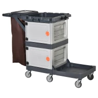 HOMCOM Putzwagen Reinigungswagen Wischwagen Systemwagen mit 4 Gummirollen Grau + Braun, 131 x 56 x 93 cm(m-1)