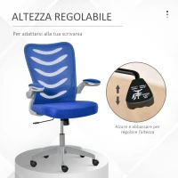 Vinsetto Sedia da Ufficio Ergonomica, Poltrona Girevole, Altezza Regolabile e Braccioli Sollevabili, 58.5x58x94.5-103.5cm, Blu(m-5)
