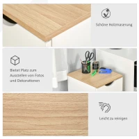 HOMCOM Rollcontainer, Bürocontainer mit 3 Schubladen, Büroschrank, Aufbewahrung, Container,4 Universalräder, Spanplatte, Weiß+Natur, 34 x 40 x 60,5 cm(m-4)