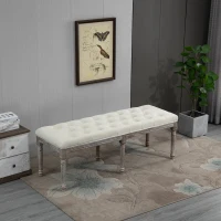 HOMCOM Polsterbank Sitzbank Vintage Bettbank mit Knöpfen Samtige Berührung Gummiholz Beige 142 x 47 x 51 cm(m-10)