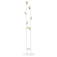 HOMCOM Garderobenständer Standgarderobe mit 8 Haken Kleiderständer weiße Metallrahmen und Bambus-zweige Wohnzimmer Eingangsbereich Schlafzimmer Mantel Handtaschen 34 x 30 x 183 cm(m-11)