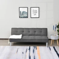 HOMCOM Schlafsofa Schlafcouch Sofabett 3-Sitzer Schlaffunktion Leinen Holzgestell Grau 175 x 83 x 74cm(m-4)