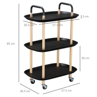 HOMCOM Carrello da Cucina in Metallo e Plastica, Portavivande con 3 Ripiani e 4 Ruote, Carrello Multiuso per Bagno Salotto Ufficio, Nero(m-3)