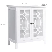 HOMCOM Kommode Sideboard Vitrinenschrank Küchenschrank Unterschrank Badzimmerschrank Bücherschrank Einlegeböden verstellbar MDF Glas weiß elegant 75,4 x 39,4 x 81,5 cm(m-3)