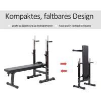 HOMCOM Multifunktion Hantelbank Kraftstation Trainingsbank mit Dip Barren 5-Fach Höhenverstellbar Dip-Station, Fitnessstation bis 150 kg einstellbar faltbar Stahl Schwarz 123,6 x56 x111cm(m-5)