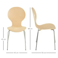 HOMCOM 4-er Set Esszimmerstühle Küchenstuhl Holzstuhl für Küche und Esszimmer mit Metallfüßen Massivholz Natur 45 x 50 x 88 cm(m-3)