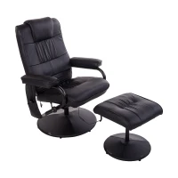 HOMCOM Kunstleder Massagesessel Relaxsessel Fernsehsessel TV Sessel mit Wärmefunktion inkl. Hocker Schwarz(m-1)